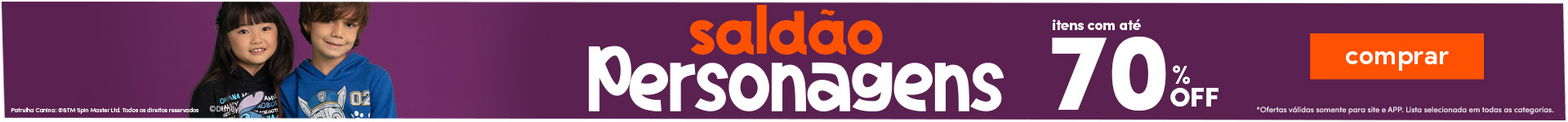 Saldão Personagens itens com até 70% off