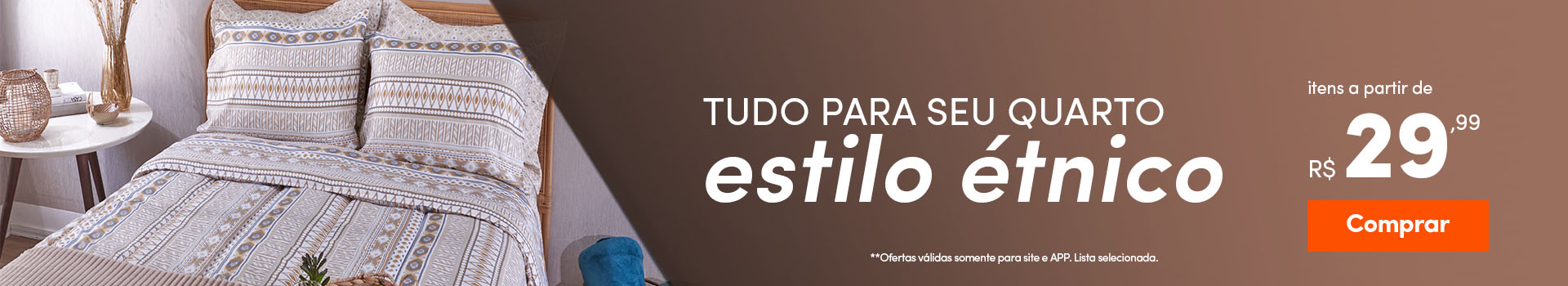 Tudo para sua Quarto no estilo Étnico - a partir: R$  29,99