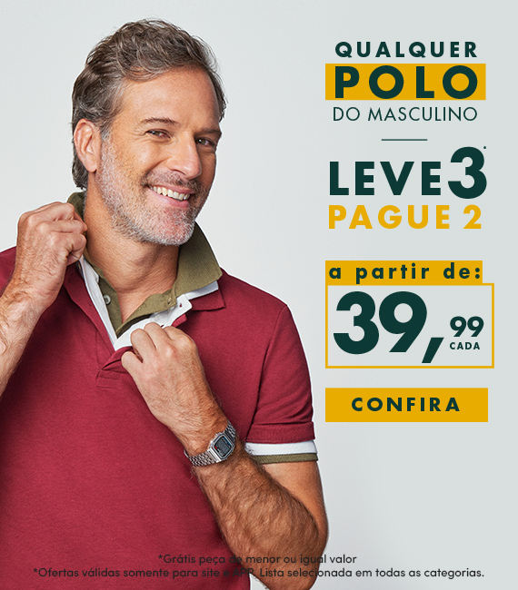 Camisas Polo Leve 3 Pague 2 a partir de R$ 39,99