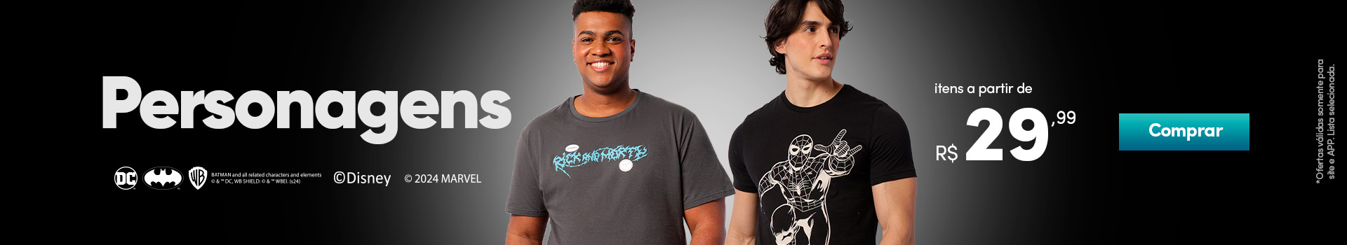 Camisetas de Personagens a partir de R$29,99