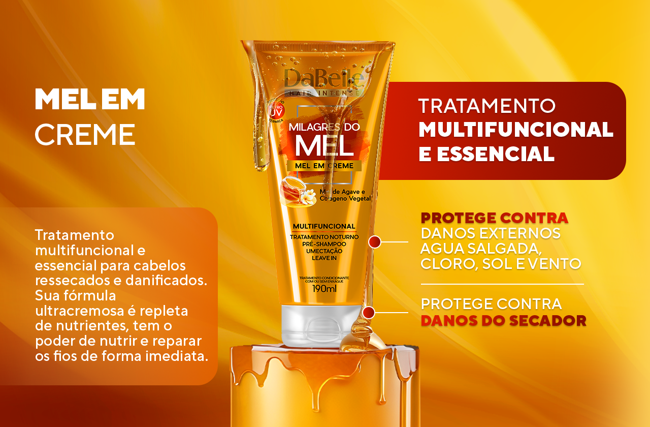 mel em creme, oleo em creme, tratamento multifuncional, nutrição, pre poo, umectação, leave in