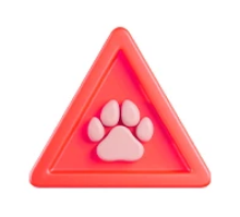 Prevenção e Tratamento. Triângulo com fundo vermelho e uma pata de cão no centro dele.