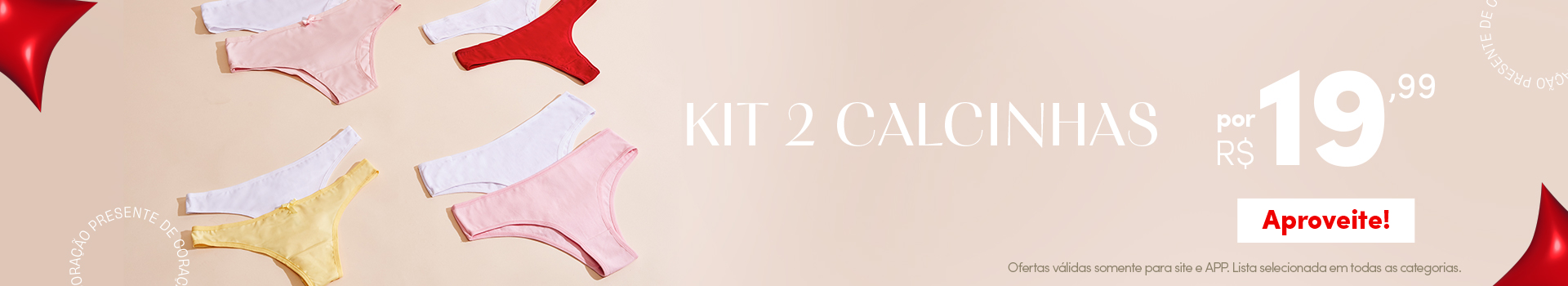 Natal - kit de 2 calcinhas por R$19,99