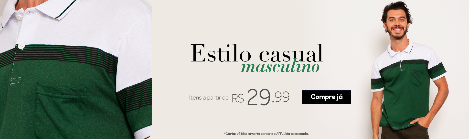 Estilo casual masculino a partir de R$ 29,99