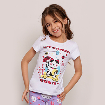 Conjunto Infantil Estampado Manga Curta Barbie Tam 4 a 10