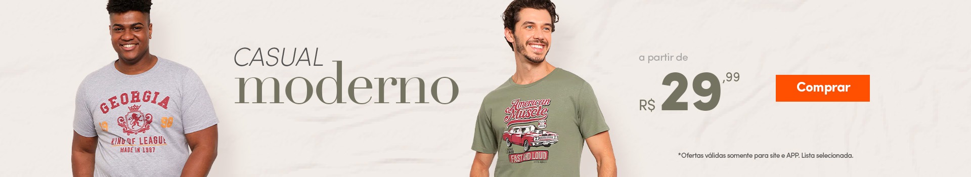 Masculino Casual Moderno a partir de R$29,99