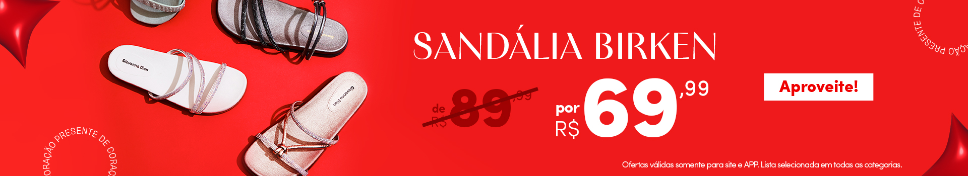 Sandália Birken de R$89,99 por R$69,99
