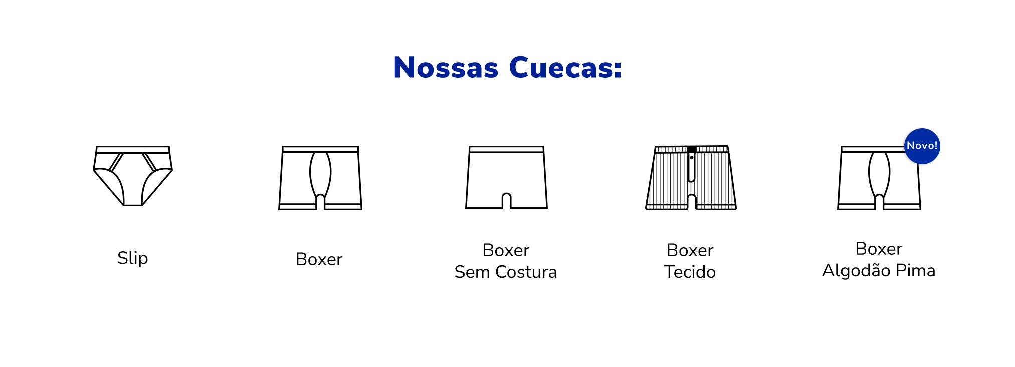 Cuecas slip boxer e boxer sem costura.